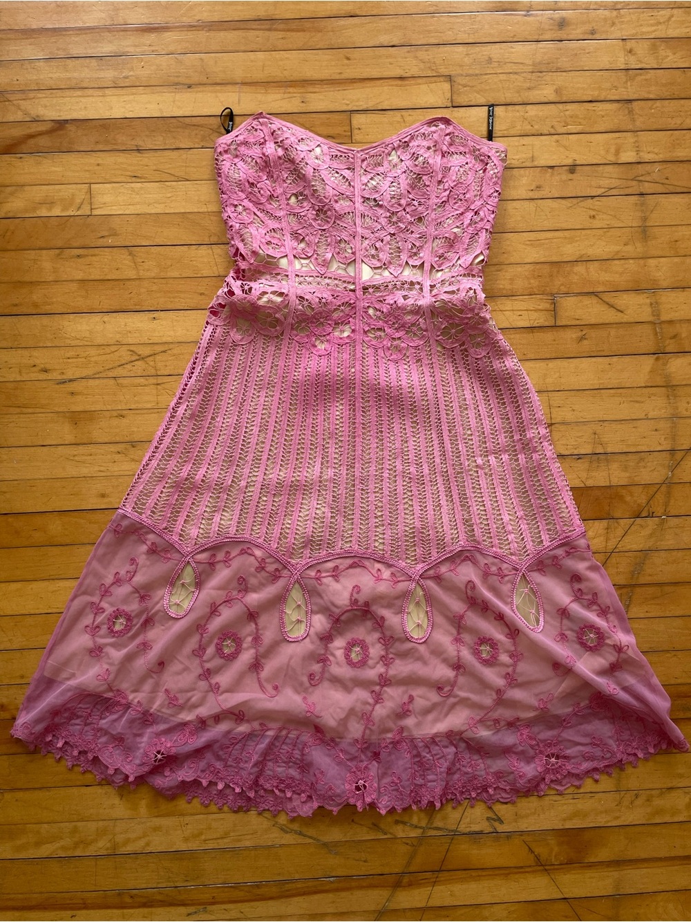 Vintage Betsey Johnson New York Y2K Pink Lace Strapless Dress